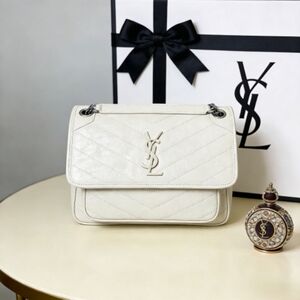 YSL White Quilted Leather Shoulder Bag